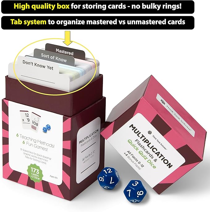 Think Tank Scholar 335 Multiplication & Division Flash Cards (Award Winning) 1 Fact Per Card with Visual Aids – All Facts 0–12 + Dice, Games & Charts – Grades 2–6, Homeschool & Classroom Learning