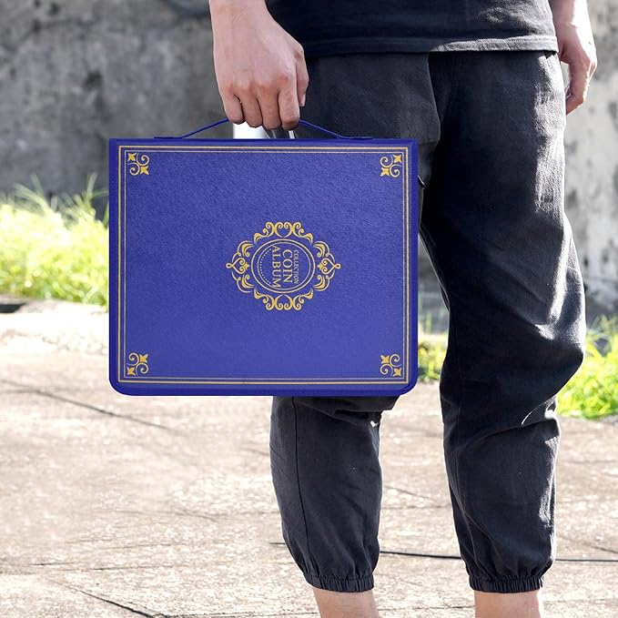 Coin Collection Book Holder for Collectors, 200 Pockets Coins Collecting Album & 30 Sleeves Paper Money Display Storage Case for Currency Collection Supplies (200+30 paper money binder)-Blue