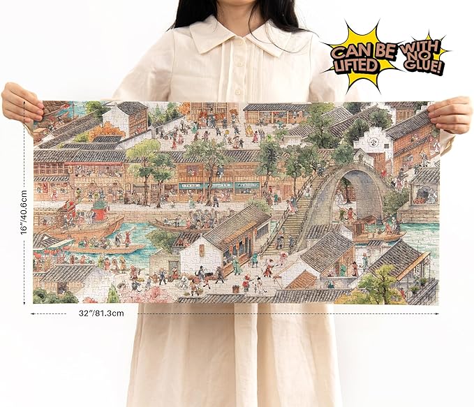 MOMIBOOK Puzzles for Adults 1000 Pieces Jigsaw Puzzles of Genre Painting of Cats in Jiangnan, Painting Image Chinese Challenging Hard Impossible Puzzle Unique Funny Party Christmas Birthday Gifts