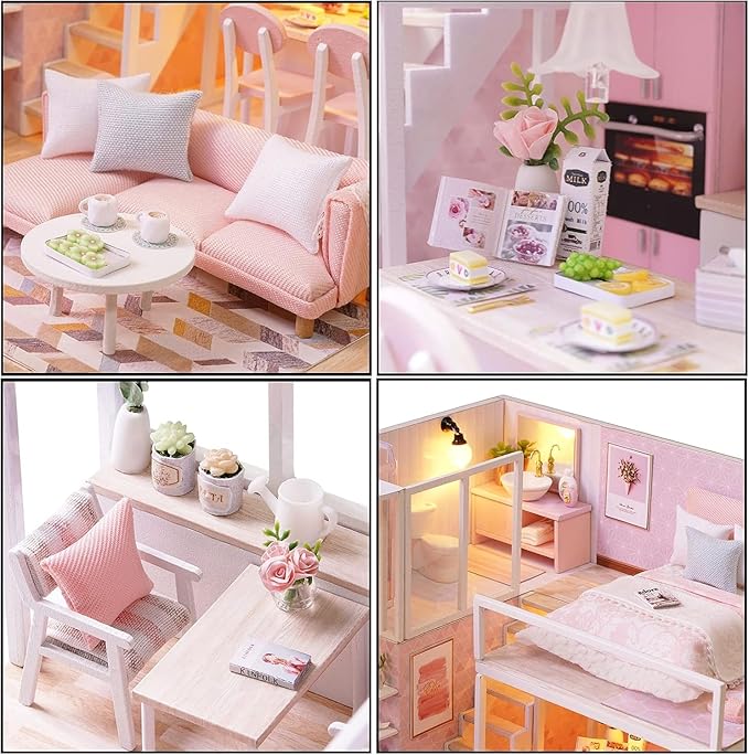 CUTEROOM DIY Miniature House Kit Handmade Wooden Dollhouse - Creative Doll House Toys for Children Birthday Plus Music Box & LED Light - Tranquil Time