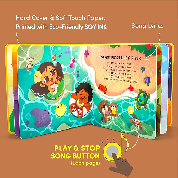 Praise The Lord Christian Sound Books for Kids - 6 Bible Songs - Christening, Baptism Gifts for Boys and Girls - Religious Toys, Interactive Music Books for Toddlers - Baby Dedication