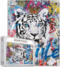 Tucocoo White Tiger Jigsaw Puzzle 1000 Pieces Puzzles for Adults, Animals Banksy Graffiti Style Jigsaw Puzzles for Challenging Family Activity Games Colorful DIY Craft Puzzle for Home Decor Gifts