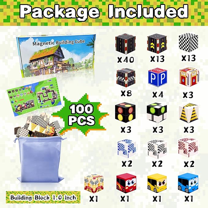 100PCS Magnetic Building Blocks for Kids: 1" Magnetic Blocks for Kids Ages 4-8 8-12, Magnet Cubes Sensory STEM Stacking Toys for Boys & Girls,Christmas Birthday Gifts for Toddler Ages 3+
