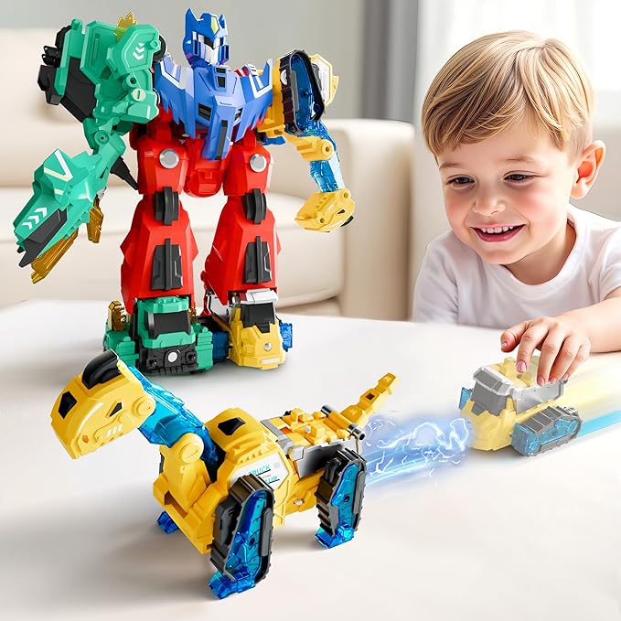 iPlay, iLearn Kids Dinosaur Transforme Robot Toy, Magnetic Construction Trucks Transform into Dinosaurs, Toddler STEM Educational Learning Toy, Cool Birthday Gifts for 3 4 5 6 7 8 Year Old Boy Girl
