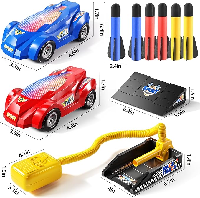 Rocket Toy Car Launcher, 2 Race Car and 6 Foam Rockets, Outdoor Outside Backyard Toys for Boys & Girls, Birthday Gift Toys for Kids Boys Girls Age 3 4 5 6 7 8 Years Old