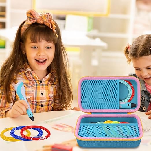 co2CREA Storage Organizer Case for 3D Printing Pen Set, Compatible with SCRIB3D P1/Advanced, MYNT3D Super/Advanced, 3Doodler Start+/Flow/PRO and Filament Refill（Blue Case + Yellow Zipper）