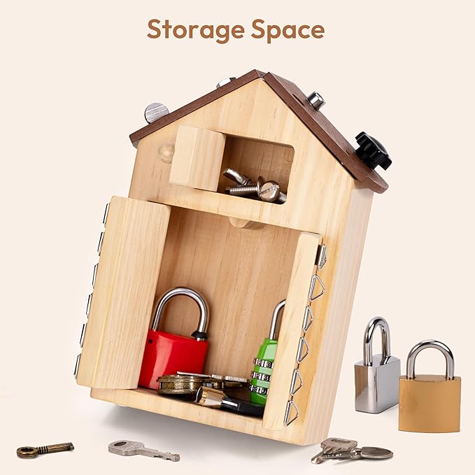 Woodtoe Montessori Screwdriver Board with Lock and Key Toy, Wooden Montessori Toys for Kids 3 4 5 Year Old, Toddler Fine Motor Skills STEM Toy, Preschool Sensory Learning Toys for Boys Girls