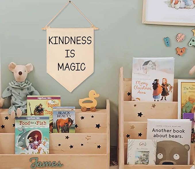 Kindness is Magic-Canvas Hanging Pennant Flag Banner Wall Sign Decor Gift for Kids Girl Teen Nursery Bedroom Playroom Front Door-Birthday Christmas Gift