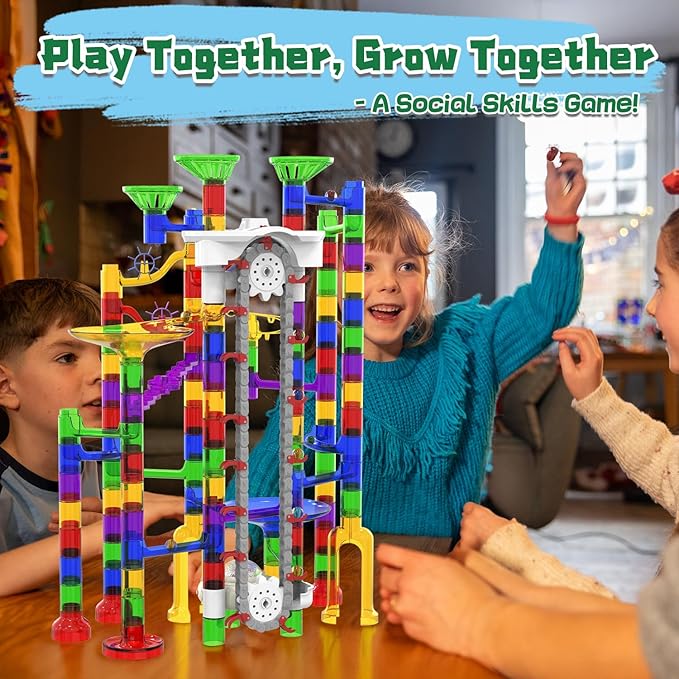 Big Motorized Marble Run - Construction Building Blocks Toys 220Pcs Marble Race Track with Elevator,Educational STEM Game Christmas Birthday Gifts for Kids 3-5 4-8 8-12 (A-Colorful)