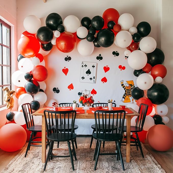 Poker Balloons, Casino Theme Party Balloons Black White Red Poker Card Latex Balloon Red Black Happy Birthday Carnival Balloon for Poker Casino Night Party Supplies Indoor Outdoor Decor