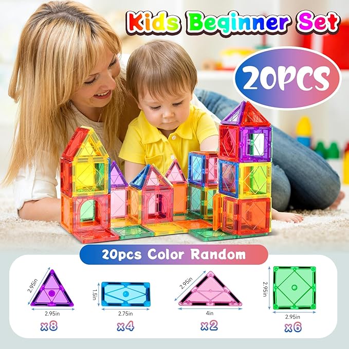 Magnetic Tiles Building Blocks for 3 4 5 6 7 8+ Years Old Boys Girls Colorful Magnet Stacking Toys Birthday Gift for Toddlers STEM Preschool Educational Construction Tiles Set