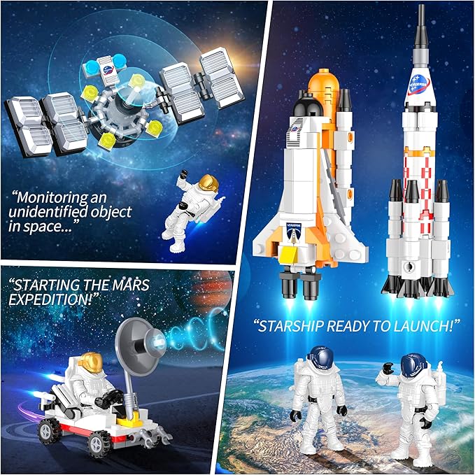 Basket Stuffers Toys for Kids Boys Girls, Interstellar Space Shuttle Toys for 6, 7, 8, 9, 10+ Year Old, Rocket Spaceship Building Toy with 4 Astronauts, Easter Hunt Party Favor Gifts, 415 PCS