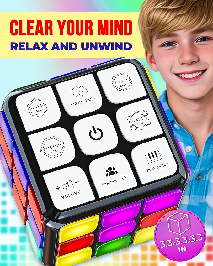 Skywin Light Up Rubix Cube, Puzzle STEM Memory Game Cube for Kids - 7 Game Modes Interactive Toy for Family Fun and Skill Development, Memory Gamecube for Brain Hands and Eyes Coordination (Black)
