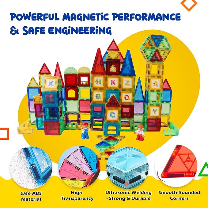 Magnetic Tiles & Blocks | Fun Montessori Toys for Kids | Build, Learn & Explore STEM | Creative Educational Magnetic Blocks for Boys & Girls Ages 3+ | Safe & Durable