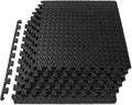 ProsourceFit Puzzle Exercise Mat ½ in, EVA Interlocking Foam Floor Tiles for Home Gym, Mat for Home Workout Equipment, Floor Padding for Kids, Black, 24 in x 24 in x ½ in, 24 Sq Ft - 6 Tiles