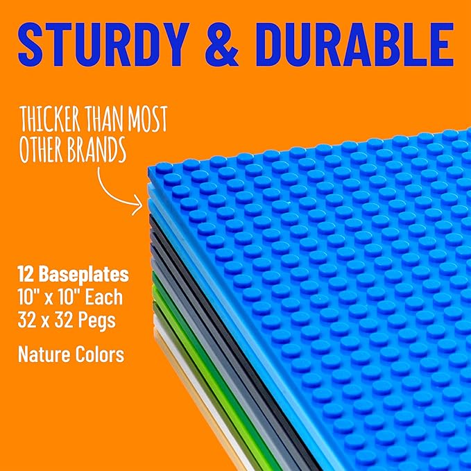 Strictly Briks Baseplate Set - Compatible with Lego - 12-Pack, 10 x 10 in, Nature Theme - Stackable Baseplates for Building Bricks