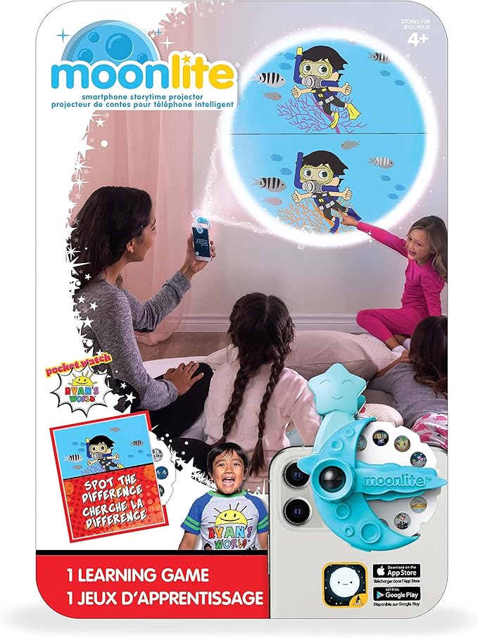 Moonlite Storytime - Ryan's World - Spot The Difference - A Magical Read Together - Projector Sold Separately - Digital Story w/ Sound FX - Learning Gifts for Kids Ages 1 Year & Up