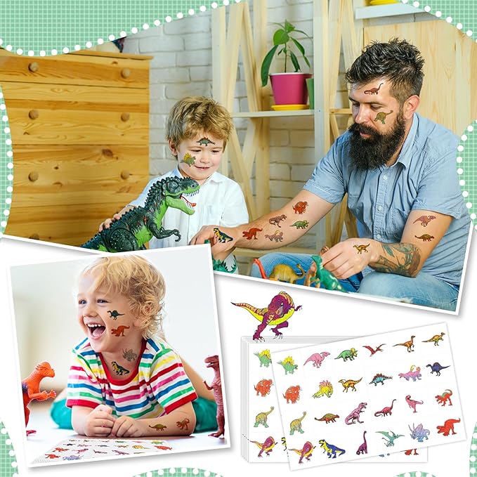 Landhoow 240 Pcs Dinosaur Tattoos Temporary for Kids Glitter Face Tattoos Cool Body Sticker Costume Accessory for Adults Boys Girls Party Favor