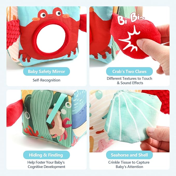 Baby Tissue Box Toy, Montessori Sensory Toys for 6-12 Months, 6 Month Old Baby Must Haves, with Crinkle Paper, Silk Scarves, Safety Mirror, Perfect Early Learning Gift