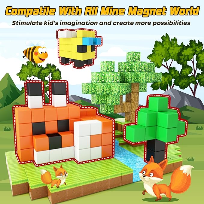 48PCS Magnetic Blocks for Toddlers Toys, Large Magnetic Cube Toy for Sensory STEM Education Preschool Magnet Toys for 3 4 5 6 Year Old Boys and Girls, Compatile with Mine Magnet World
