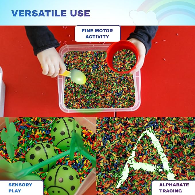 Colored Rice in Vibrant Colors, Sensory Bin Filler, Rainbow Rice for Art & Craft, Creative Learning & Color Perception, Non-Toxic, Safe for Kids & Pets, Made in The USA (2lbs) (Mix-2)