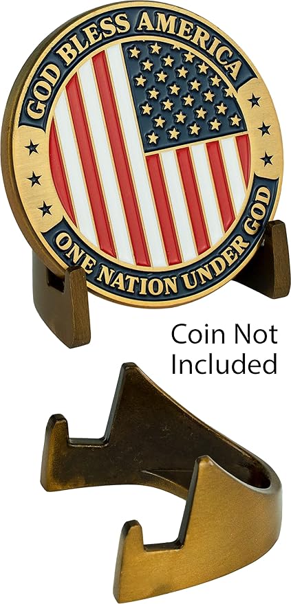 Bronze Challenge Coin Holder (3 Pack), Military Coin Display Stand, Matte Brushed Metallic Finish, Shelf Top Coin Holder for Veterans and Collectors, Token Medallion Holder, 5mm Half Easel Stand