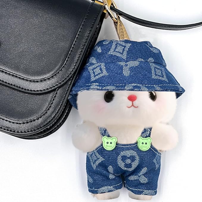 17cm Clothes Set(Only Outfit), Hat & Overalls Set for 6.7inch Doll, Cute Clothes for Dress up Unique Style, Stylish Clothes for Doll (Blue)