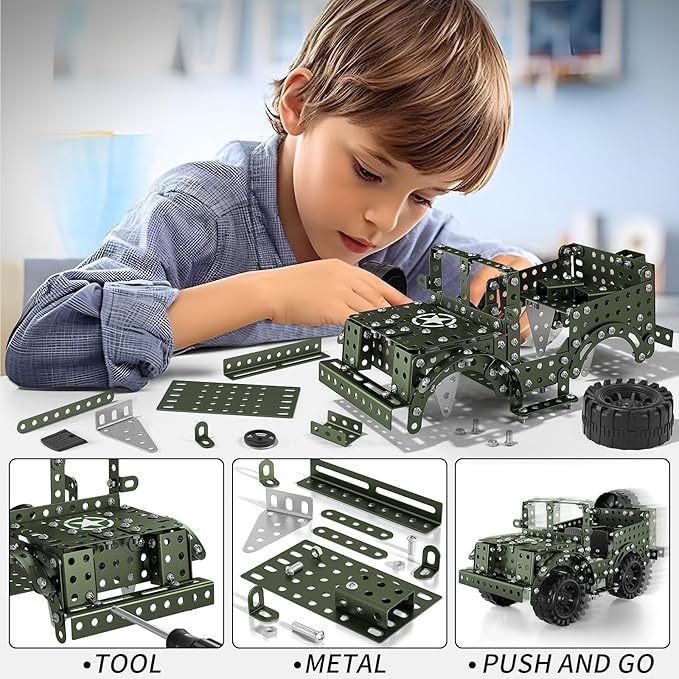 Locomoto Metal Model Car Kits - 392 Pcs Erector Set Toys for Ages 6-13, STEM Projects for Kids Ages 8-12 14 and Up, Assembly Educational Building Toys, Birthday Gifts for Elder Boys Girls and Adults