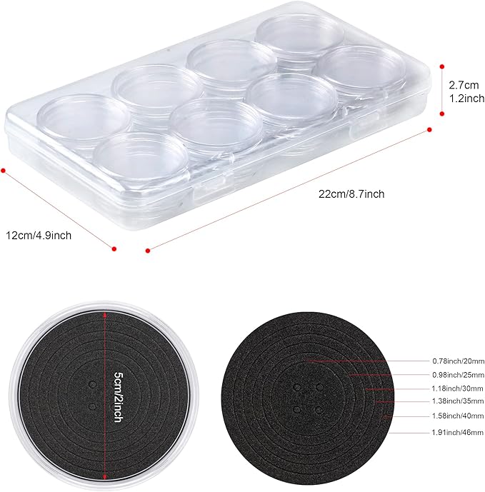 SPLF 32pcs Clear Plastic Coin Capsules, Coin Holder for Collectors, Coin Collection Case with Adjustable Gasket (20/25/30/35/40.6/46mm) for Silver Eagle Liberty Coin & JFK Half Dollar & Bitcoin More