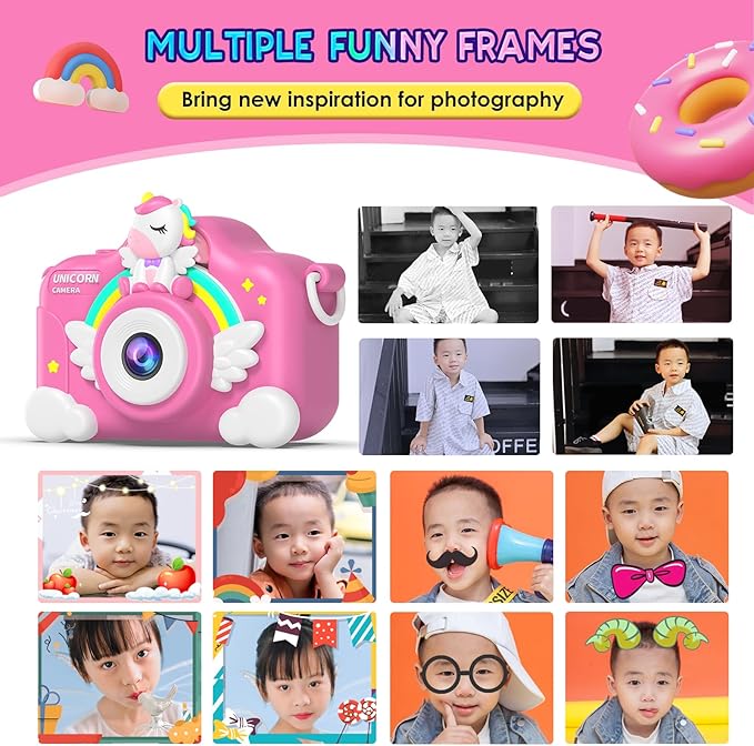 Unicorn Camera for Girls Boys with Cartoon Silicone Cover, Digital Mini Toddler Camera Toys for 3 4 5 6 7 8 9 10 11 12 Year Old Kids Birthday Chirstmas Gifts - Personal Video Players (Unicorn Pink)
