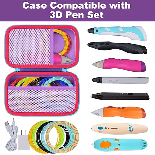 co2CREA Storage Organizer Case for 3D Printing Pen Set, Hard Case Compatible with SCRIB3D P1/Advanced, MYNT3D Super/Advanced, 3Doodler Start+/Flow/PRO and Filament Refill（Purple Case + Blue Zipper）