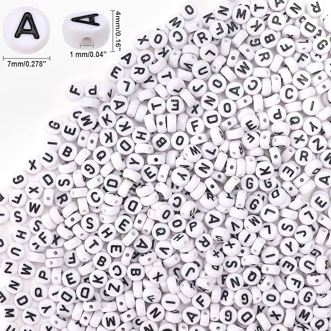 1900Pcs 7 Colors Round Letter Beads 4×7mm Acrylic Alphabet Beads with 1 Roll Elastic String for Bracelet Necklace Jewelry Making Supplies