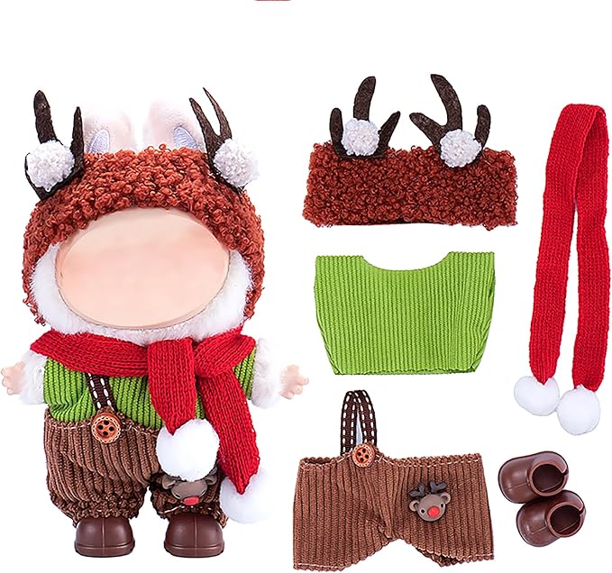Christmas Clothes for 17cm Doll(No Doll), 5 Piece Set Outfits Clothes Scarf Hat Shoes Accessories for Chrismtas