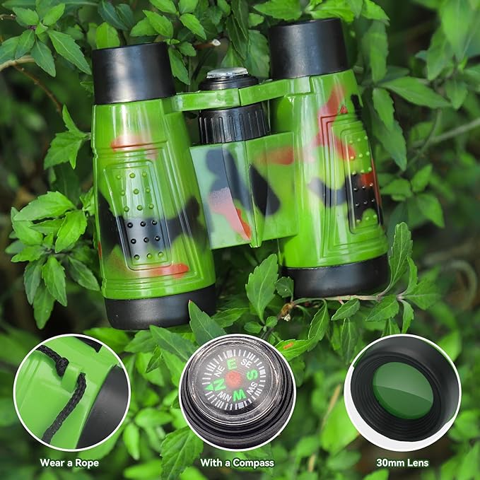 ASONA 12PCS Camouflage Color Binoculars for Kids with Neck String, Binoculars Nature Exploration Toys Safari Jungle Animal Theme Party Favors Gifts for Bird Watching Camping Hunting Hiking Supplies