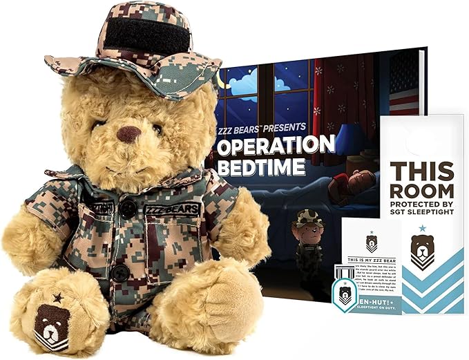 ZZZ Bears SGT Sleeptight Marine Teddy Bear with Storybook & Sleep System, Comforting Gift for Marine Kids, Helps with Bedtime Routine, Deployment Separation & Emotional Support