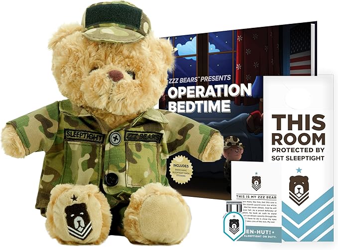 ZZZ Bears SGT Sleeptight Army Teddy Bear with Storybook & Sleep System, Comforting Gift for Army Kids, Helps with Bedtime Routine, Deployment Separation & Emotional Support