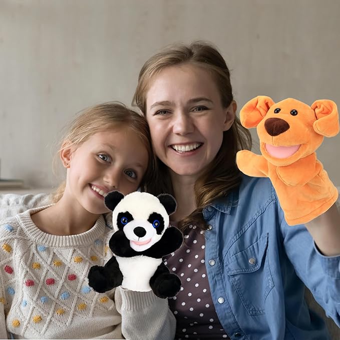 Easfan Panda Hand Puppet Plush Animal Toy with Movable Mouth for Role Play Storytelling Preschool Teaching Birthday Gifts for Kids Boys Girls, 9''