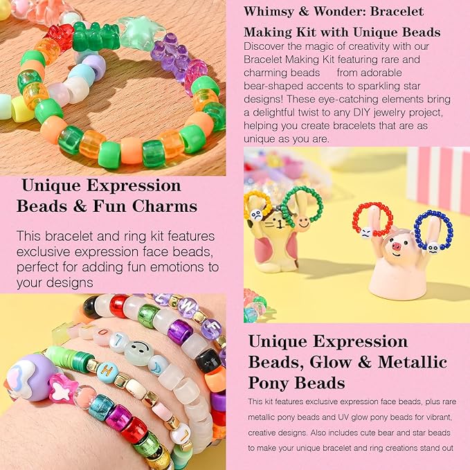 SJZWSD Friendship Bracelet Making Kit– 6 Boxes of Pony, Seed, Clay & Letter Beads, UV Glow in The Dark Beads, Tools & Charms – Jewelry Craft Kit for Kids & Adults