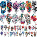 77 Sheets Flowers Temporary Tattoo, 17 Sheets Half Arm Rose Butterfly Snake Skull Fake Tattoos for Adults Arm Neck, 60 Sheets Tiny Realistic Temporary Tattoos Waterproof for Women Girls and Kids