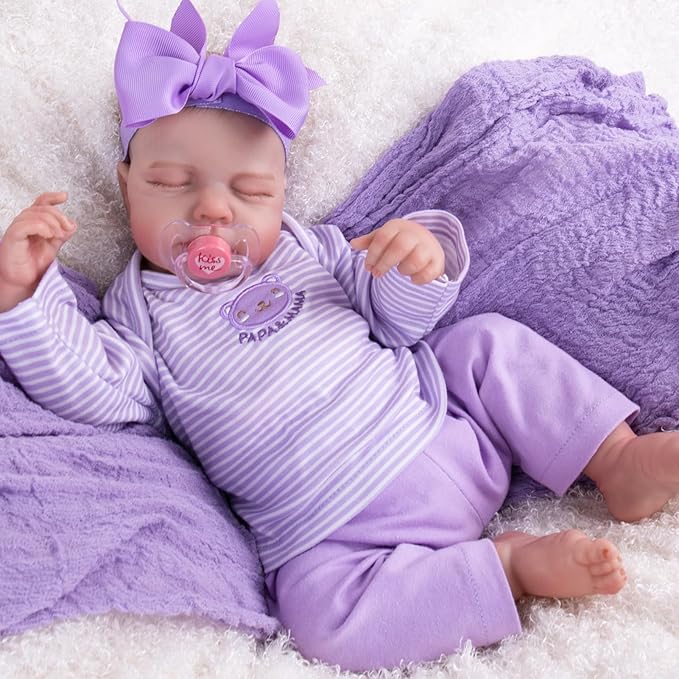 Aori Lifelike Reborn Baby Dolls - 20 Inch Realistic Newborn Sleeping Girl with Weighted Cloth Body & Hand-Painted Features - Cuddle Role Play Doll with Doll Accessories Set, Gift for Kids 3+