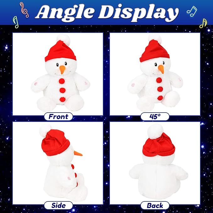 Cuteoy Light-up Singing Plush Snowman LED Musical Stuffed Animal Adjustable Volume Lullaby Plushies Birthday Christmas Toy Gifts for Kids Toddler Girls, 13"