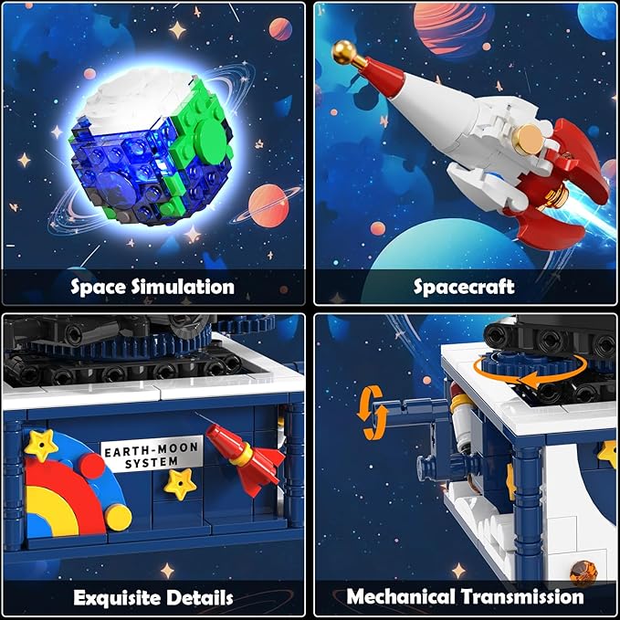 Planet Rotatable Space Sets with Light - Earth & Moon Space Exploration Building Toys with Shuttle Spaceship Science Kits Building Blocks Gifts for Kids Age 8+ Years Old Boys Girls(554 PCS)