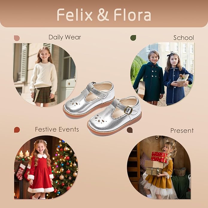 Felix & Flora Toddler Little Girl Mary Jane Dress Shoes - Ballet Flats for Girl Party School Shoes