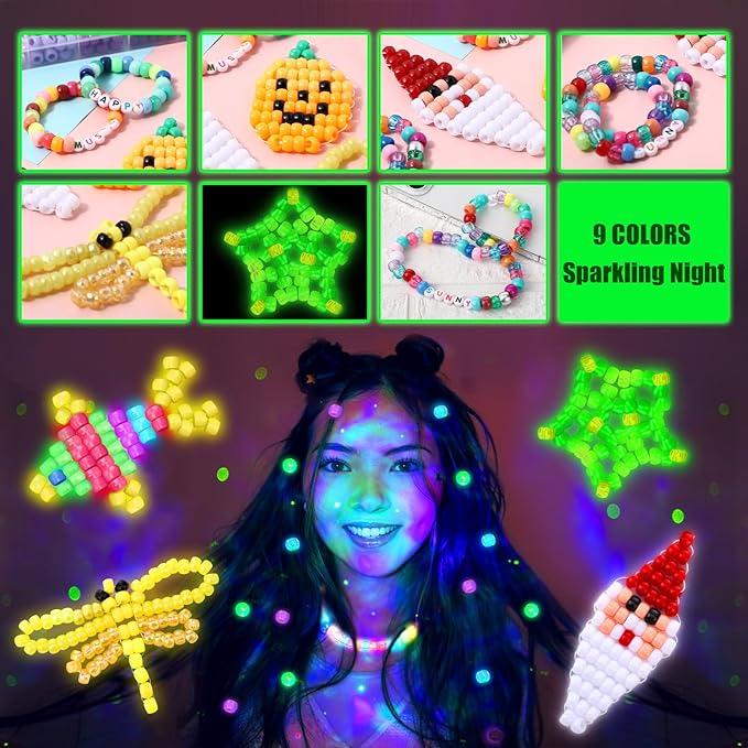 73 Colors 3700 Pcs Pony Beads for Bracelet Making Kit 64 Colors Pony Rainbow Letter Beads 9 Colours Glow in The Dark Beadwork Friendship Bracelet Jewelry Crafts with Elastic Cord