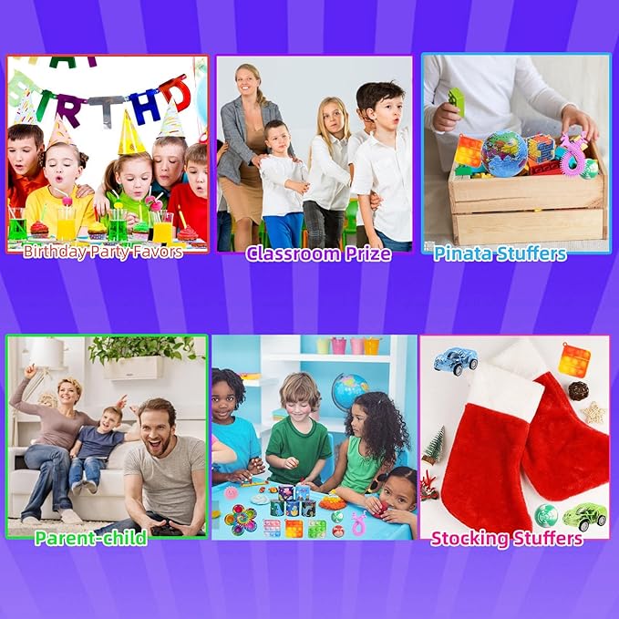 200 Pcs Party Favors for Kids, Fidget Toys Bulk, Birthday Gift Toys, Stocking Stuffers, Treasure Box Birthday Party, Goodie Bag Stuffers, Carnival Prizes, Pinata Filler for Classroom