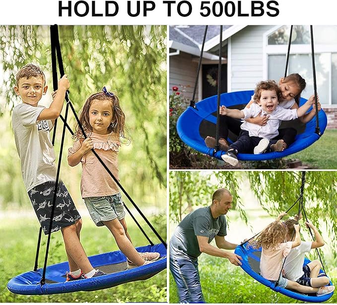 RedSwing 40" Flying Saucer Tree Swing for Kids Outdoor, Large Round Tire Swings for Trees and Swingset, Strong Heavy Duty for Outside Playground, 500LBS Weight Capacity, Blue