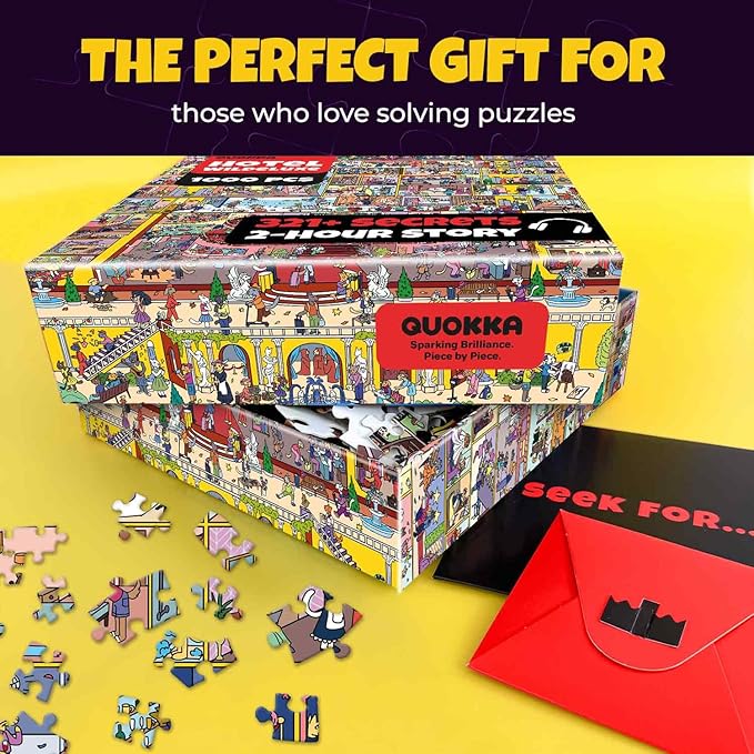 QUOKKA 1000 Piece Puzzle for Adults and Teens – Hotel Wildeluxe Adult Jigsaw Puzzles with Hidden Secrets & Audio Story – Detailed Visual Puzzle Game for Focus & Relaxation with Twist – FSC Certified