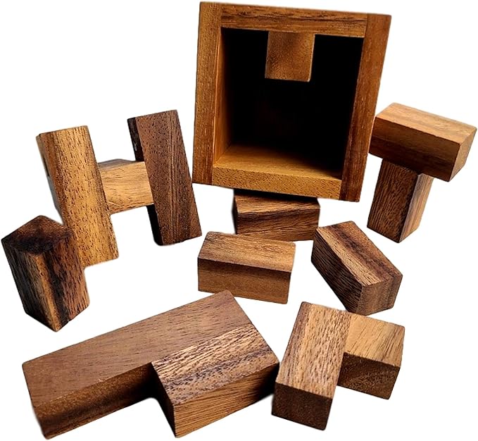 Haselgrove Box Wood Brain Teaser Puzzle - Can You Remove The Pieces?