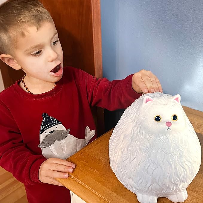 Winsterch Cat Piggy Bank,Coin Piggy Bank Money Saving Box Gifts for Kids Girls Boys,Ceramic Piggy Coin Bank,Practical Gifts for Birthday Christmas,White Piggy Bank,7.49 x 5.9 inches