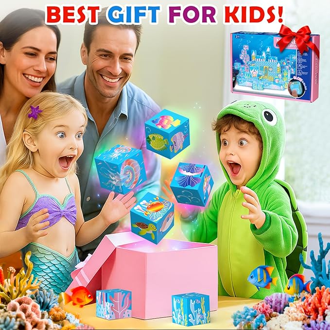 Magnetic Building Blocks Set, 140PCS Light-Up Undersea Kingdom Magnetic Tiles & Magnet Cubes, STEM Montessori Construction Toys for Boys & Girls Age 3 4 5 6 7 8, 2025 Upgraded Christmas Birthday Gift